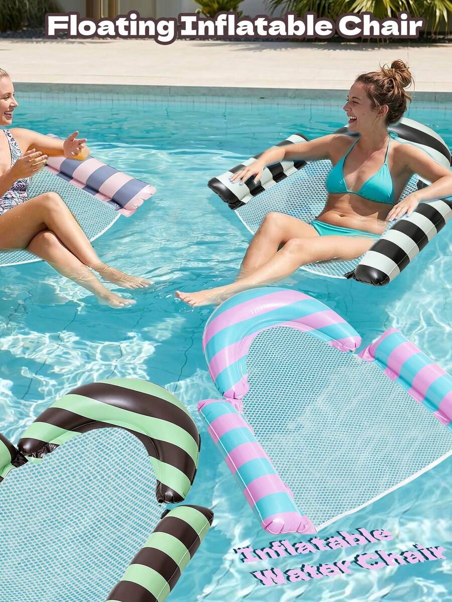Portable Foldable U-Shaped Backrest Water Float, Colorblock Striped Hollow Mesh Inflatable Floating Chair, Outdoor Beach Hot Spring Water Play Floating Mat - U-shaped - View 1