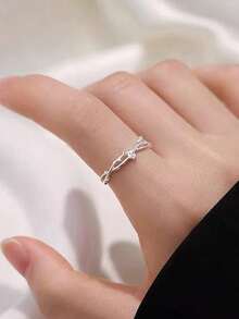 5件裝時尚優雅高端花卉鬱金香包枝葉設計鑲嵌人造鋯石可調節開口戒指套組，女款，銅合金，適合派對與聚會（不含禮盒） - 銀色 - 查看 7
