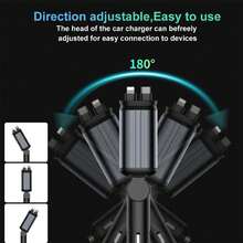 4 In 1 Retractable Car Charger With Starry Sky Light, 66W Fast Charging Car Charger With Type-C & Lightning Retractable Cables, USB-A & Type-C Ports, Compatible With IPhone Android, Car Accessories Gift For Men Women - Starry Sky Top - View 7