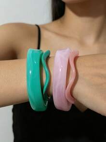 2/4pcs Asymmetrical Wavy Acrylic Bracelets, Marble Pattern Resin Bangles - Multicolor - View 5