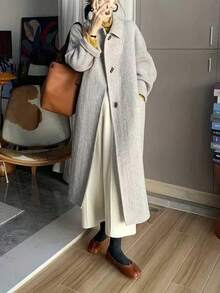 Autumn/Winter Design Casual Curved Cut Long Pants, Cream White Wide Leg Cropped Pants, Draped And Sleek, Effortlessly Wearable For A Relaxed Autumn/Winter Vibe - Apricot - View 4