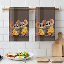 2 Packs Cheese & Mouse Kitchen Towels, 16x24 Inches, Machine Washable & Reusable Dish Cloths For Cooking, Baking, And Kitchen Decor - Multicolor - View 3