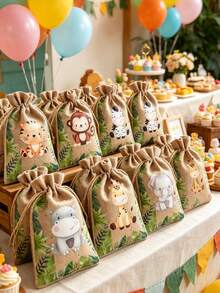 6入叢林動物抽繩袋 束口小袋 禮品包裝袋 包裝用品 生日派對用品 兒童生日禮物 派對小禮物 零食收納袋 糖果袋 派對袋填充物 嬰兒洗禮 1歲生日 家庭生日佈置 叢林主題派對 - 叢林動物 - 查看 4