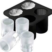 2-Piece Silicone Ice Cube Mold/4-Compartment Whiskey Cup Maker/Reusable Cylindrical Ice Cup Maker/Ideal For Drinks/Must-Have For RV Travel Kitchens, Catering Tools And Tableware, And A Great Gift Choice - 黑色 - 查看 5