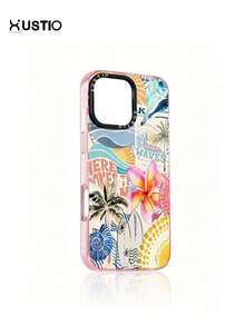 1 pieza Funda protectora de teléfono de material TPU transparente a prueba de golpes con diseño de moda de verano de playa, árbol de coco, tabla de surf y flor tropical, con protección para la protuberancia de la cámara, se puede dar como regalo de vacaciones a parejas y amigos, compatible con teléfonos Apple Xs/Xsmax/Xr/11 12 13 14 15 16pro/Promax/14 15 16plus, 17promax. - Multicolor - Ver 4