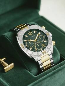 Guess Trene Men's Luxury Multifunctional Quartz Chronograph Wrist Watch GW0800G1, Green Dial, Stainless Steel Strap. Suitable For Daily Business Attire, A Perfect Gift For Husband And Father. - Green - View 1