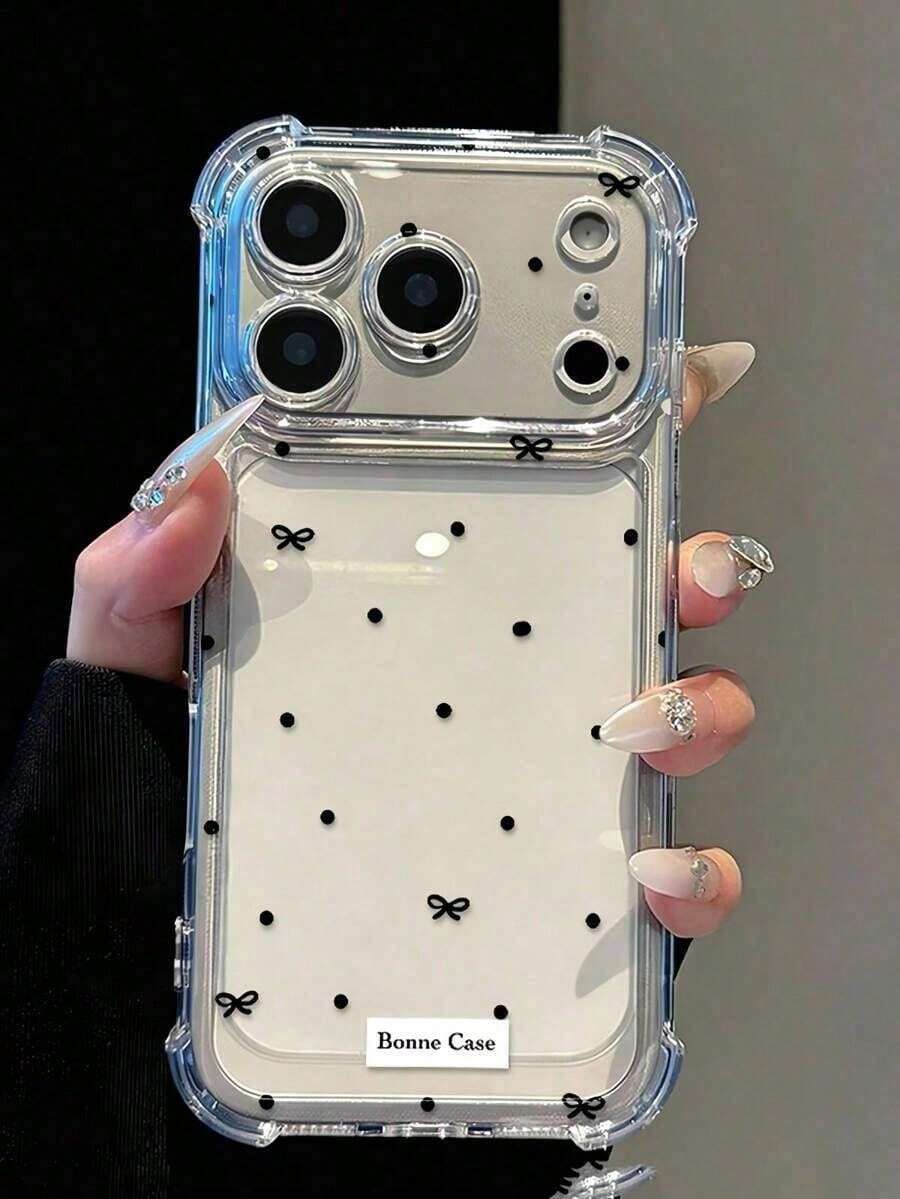 Funda transparente antigolpes adornada con lunares y moños negros, aporta un aspecto delicado y elegante al móvil. Resguarda eficazmente el dispositivo de impactos y arañazos. Compatible con iPhone 17, 17 Pro, 17 Pro Max, 17 Air, series 11 hasta 16, XR, X, XS, XS Max y Galaxy S21 a S26. Es una magnífica opción para regalos de cumpleaños, vacaciones y todo tipo de eventos festivos. TH8D - forma - Ver 1