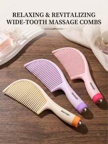 1pc Handle Ball Massage Wide Tooth Comb, Curved Ergonomic Anti-Tangle Plastic Comb For Curly And Thick Hair - Multicolor - View 1