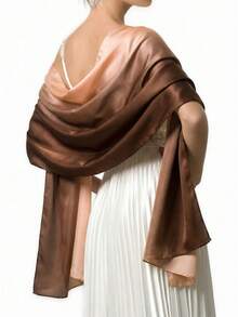1pc Women's Gradient Solid Color New Satin Long Scarf - Khaki Brown Gradient - View 2