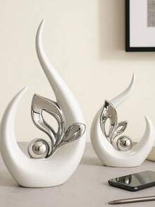 1pc Modern Abstract Art Sculpture, White Silver-Plated Artistic Statue Decor, Creative Desktop Home Decoration, Suitable For Entryway, Dining Room, Living Room, Office, Bedroom, Kitchen And Other Spaces - Multiple Styles - View 8