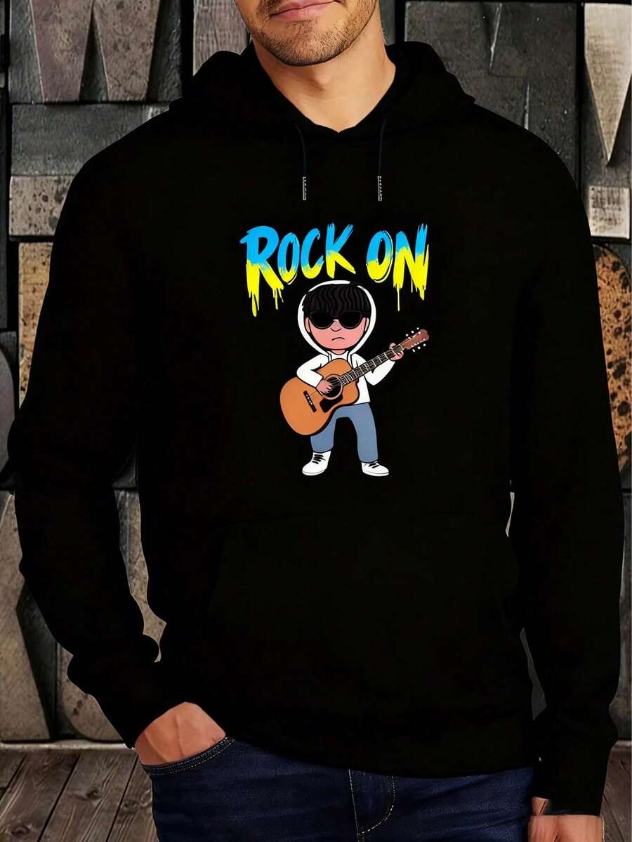 Men003 Fashionable Men's Hoodies With Cartoon Swing Pattern, Kangaroo Pocket And Drawstring, Versatile And Stylish Long Sleeve - Aprikot - View 1