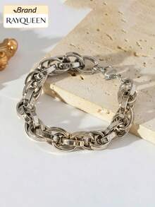 RAYQUEEN 1 Buah Gelang Stainless Steel Gaya Baru Geometris Salib Hip-Hop Punk yang Dipersonalisasi untuk Wanita, Cocok untuk Pemakaian Sehari-hari dan Hadiah - Perak - View 3
