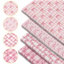 1pc Pink Bow Print Fabric - 59 X 19.68 Inches (150 X 50 Cm) Pre-Cut Polyester Fabric With Sweet Checks Pattern - Suitable For DIY Sewing, Scrapbooking, Tablecloths And Crafts - Bow - View 1