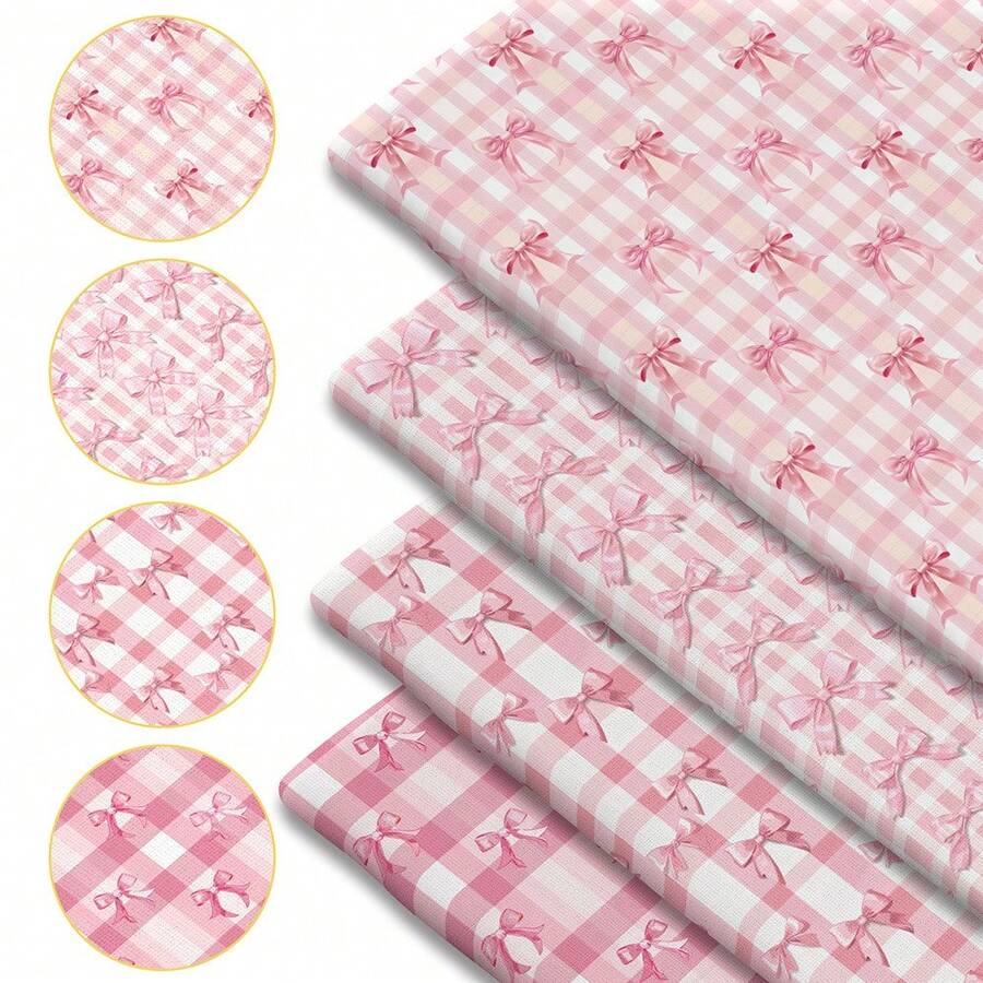 1pc Pink Bow Print Fabric - 59 X 19.68 Inches (150 X 50 Cm) Pre-Cut Polyester Fabric With Sweet Checks Pattern - Suitable For DIY Sewing, Scrapbooking, Tablecloths And Crafts - Bow - View 1