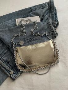 Women's Patchwork Beaded Chain Crossbody Bag, Vintage Colorful Laser Faux Metal Party Envelope Bag - Gold - View 2