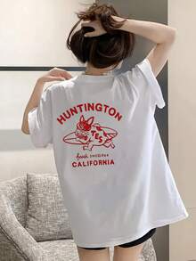 Japanese Women's Spring And Summer Pure Cotton Crew Neck Loose Fit 100 Pieces Simple Print Short Sleeve T-Shirt - White - View 1