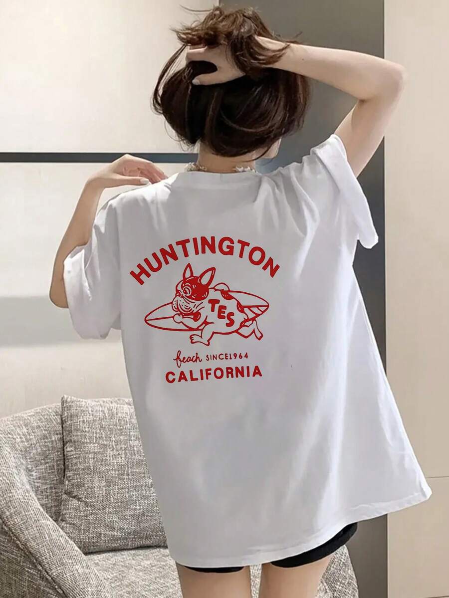 Japanese Women's Spring And Summer Pure Cotton Crew Neck Loose Fit 100 Pieces Simple Print Short Sleeve T-Shirt - White - View 1