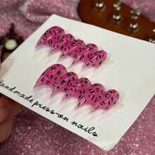 Nailplus 10 PCS Handmade Cat Claw Press-On Nails | Y2K Hot Pink Leopard Print Nails, Transparent 3D Animal Print Acrylic Nails, Edgy Cool Girl Manicure (Tool Kit Included) - 彩色 - 查看 3