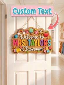 1pc Customized Teacher Name Door Sign, Personalized Wavy Edge Wooden Door Hanging Decor, Classroom Decoration, School Supplies, Back To School, Teacher Appreciation Gift, Teacher's Day Gift, Classroom Essential, New Teacher Welcome Gift, Personalized Gift - Multicolor - View 1