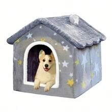 Casa para perros en interior cama plegable y suave rodar de gato cueva cálida con cojín para perros pequeños medianos y grandes S-dentro de 9 libras - Blanco - Ver 9