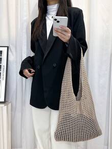 2026新款春夏度假風女款手提包/沙灘包，手工編織肩帶，大容量鉤針手提包，可摺疊，優雅鏤空女款手提包，旅行必備，適合約會、出遊、購物、度假、郵輪，母親節、情人節、教師節完美禮物 - 彩色 - 查看 4