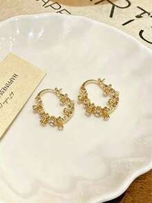 1 Pair French Fashion Versatile Round Geometric Colorful Ear Cuff Earrings, High-End Exquisite Niche Gentle Ear Jewelry Suitable For Women's Daily, Holiday, Commute Wear - Gold - View 3