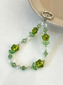 Summer Stylish Lovely Chic Flowers Beaded Hanging Rope Pendant Mobile Phone Anti-Loss Lanyard CCD Strap Simple Creative Short Chain - Green Flowers - View 2
