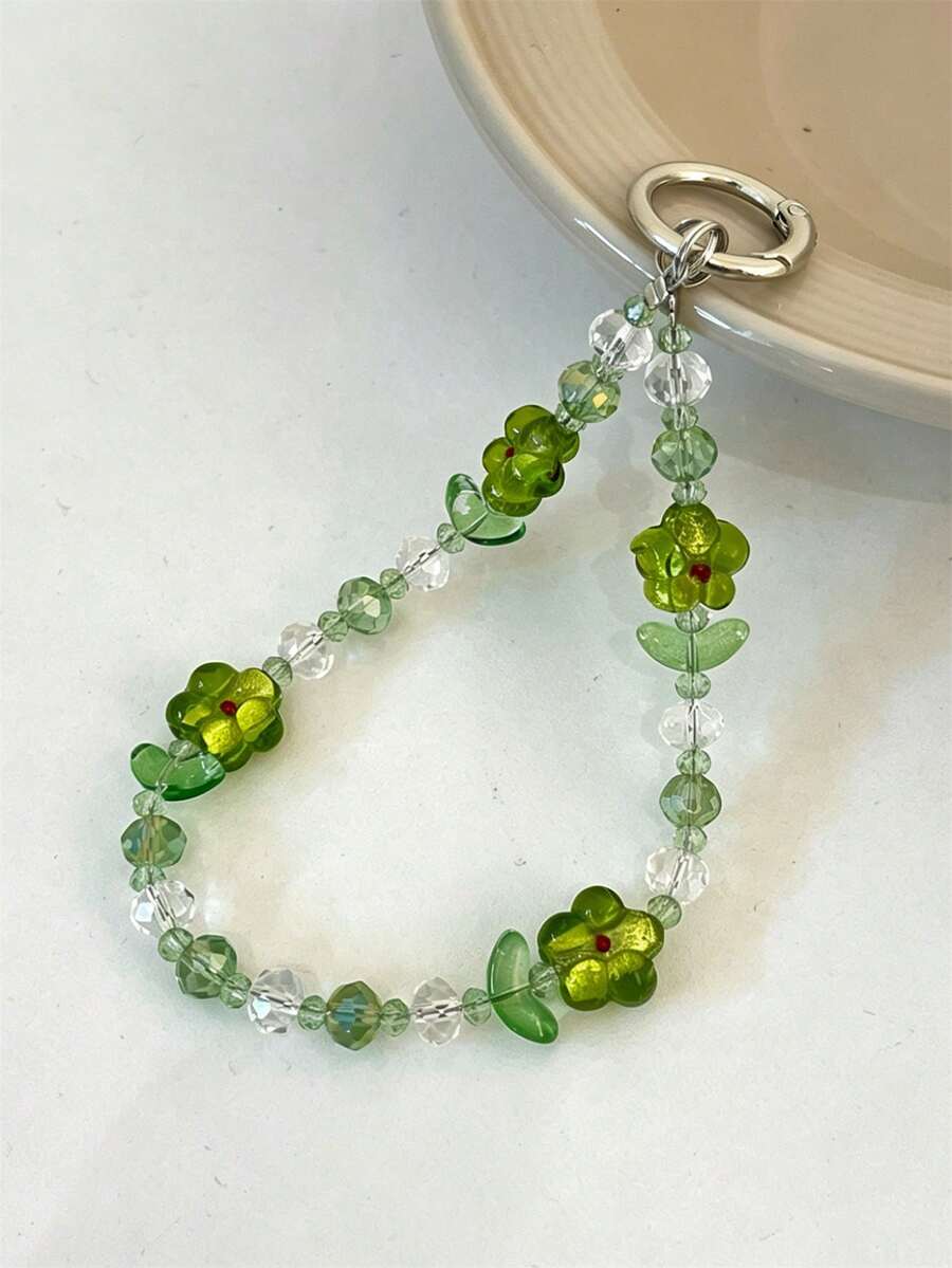 Summer Stylish Lovely Chic Flowers Beaded Hanging Rope Pendant Mobile Phone Anti-Loss Lanyard CCD Strap Simple Creative Short Chain
