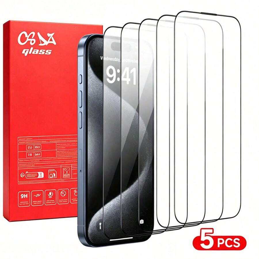 5片強化玻璃貼膜，適用於 S24 Ultra A54 A13 A53 A34 A33 A52 5G S23手機，全螢幕高畫質防氣泡、防刮且防爆，適用於Apple 17/17 Air/17 Pro/17 Pro Max/16/16 Pro Max/14/13手機配件、桌面配件、夏季、旅行用品 [國際版非本地版]
