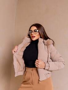 Women's Short Puffer Jacket 2026 - Beige oscuro - Ver 3