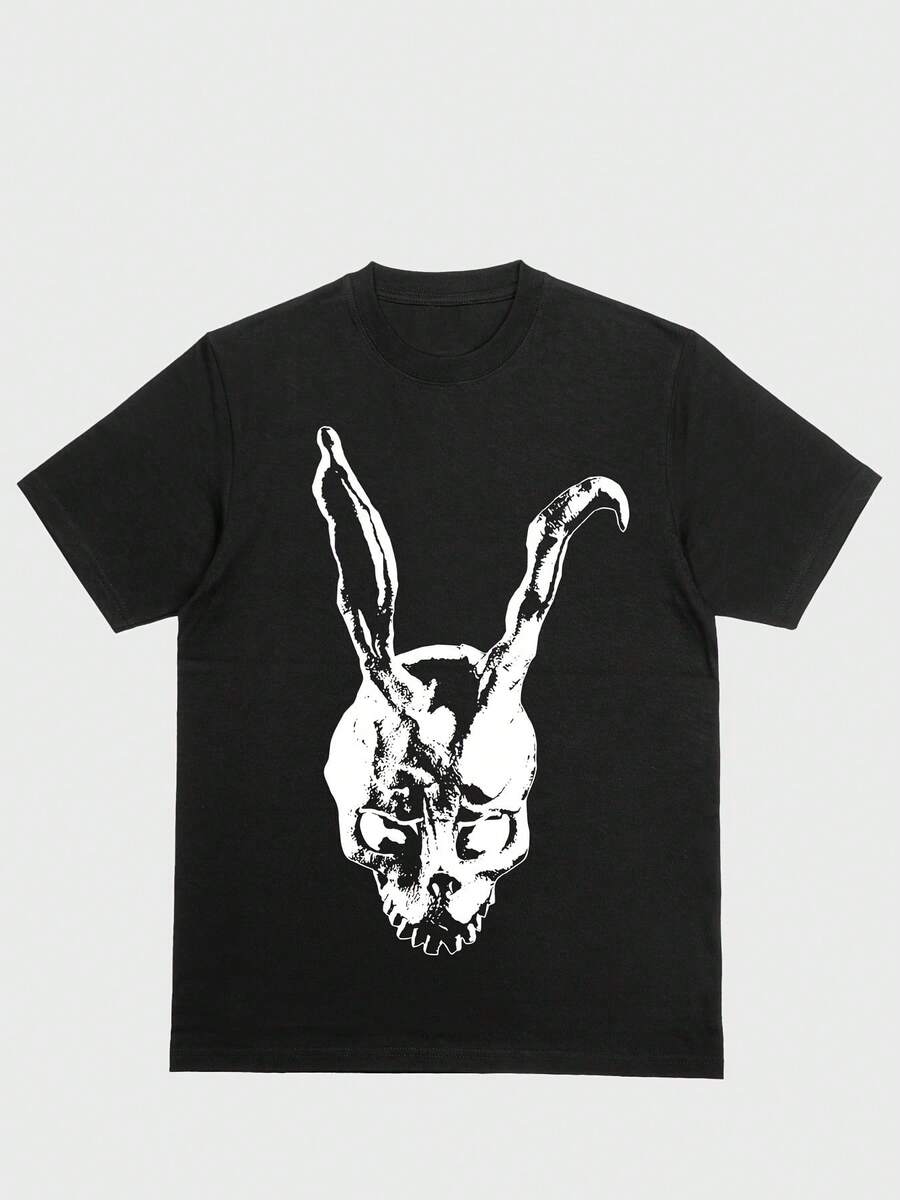 ndo, diseño simple y casual con estampado de cabeza de conejo y calavera, moda retro moderna para hombre, apta para todas las estaciones, color negro% de peso pesado 220g, tallas S - XXL - Negro - Ver 1
