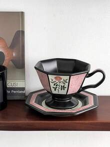 1 Set Vintage Victorian Style Octagonal Floral Ceramic Coffee Cup With Matching Saucer, Suitable For Home Daily Breakfast, Holiday And Birthday Gift - Multicolor - View 13