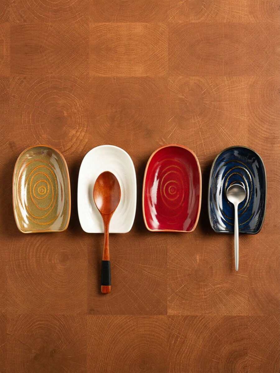 Soporte de cerámica para utensilios de cocina, estante para cucharas, soporte vintage de cerámica para cucharas de sopa, bandeja para cucharones, bandeja de almacenamiento de utensilios de cocina, plato para reposar cucharas de café y postre, regalo ideal para el Día de la Madre y Navidad, diseño multicolor cocido en horno vintage