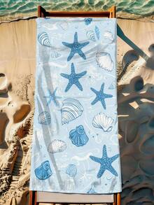 1PC Bohemian Style Light Blue Starfish Conch Seashell Pattern Large Microfiber Beach Towel, Quick Dry Soft Skin-Friendly Wear-Resistant Beach Towels For Swimming Outdoor Beach Vacation Travel Supplies, Father's Day Gift - Multicolor - View 6