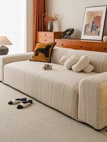 1 buah Sarung Sofa Bulu Domba Warna Polos, Pelindung Sofa Multifungsi yang Menutupi Seluruh Bagian, Sarung Sofa Dekorasi Liburan, Sarung Sofa Elastisitas Tinggi Serbaguna, Ramah Hewan Peliharaan, Tahan Kotoran, Tahan Lama, Dapat Dicuci dengan Mesin, untuk Sofa 1/2/3/4 Dudukan - Khaki - View 5