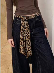 1pc Sexy Y2K Leopard Print Silk Scarf/Waist Belt, Versatile Neck Scarf For Women, Street Style Accessory For Autumn - Multicolor - View 6