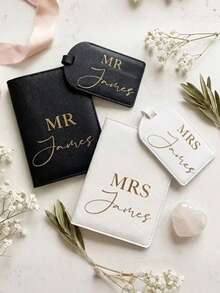 Personalized Custom Name Text Unisex PU Leather Passport Holder And Luggage Tag Set, Elegant Minimalist Style, Exclusive Customization, Exquisite, Enhances Ritual Feeling, Easy To Distinguish, Waterproof And Wear-Resistant, Daily Use, Wedding Souvenir, Suitable For Couples Honeymoon Travel, Holiday Vacation, Students, Couples Travel, Back To School Season Travel, Back To School Gift, Teacher's Day Gift, Personalized Exquisite Gift For Them, Conveying Beautiful Blessings - Multicolor - View 2