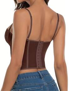 Women's Lace Corset Top, For Going Out To Parties Or Clubs, With Buckle. - 棕色 - 查看 3