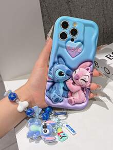 Disney Has Authorized, Phone Case - Chain Set, The Stitch Lilo & Stitch 3D Phone Case Plus A Silicone 3D Stitch Bracelet With Metallic Ring Removable Bracelet, Stitch And Angel Pattern, Compatible With Iphone17/16/15/14/13/12/11/XS/XR/X Plus Pro Max, A Stylish Cartoon Phone Case, The Perfect Gift Choice, Phone Protection, Durable Phone Cover, Great Gift For Friends And Family. - 白色 - 查看 6