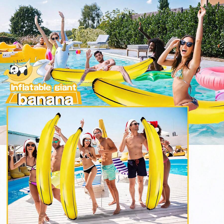 Giant Inflatable Banana, Fun PVC Plastic Toss Game Bachelorette Party Giant Inflatable Decoration Balloon Floating, Durable And Easy To Use Fruit Photo Prop, Suitable For Summer Vacation Water Camping Trip, Swimming Pool Party, Family Garden Entertainment (25/47/70 Inches)