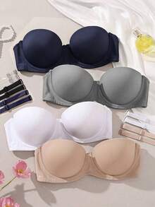 4件組女款鋼圈純色可拆式肩帶內衣 - 彩色 - 查看 3