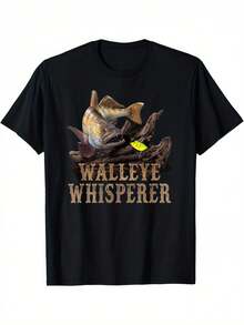 stampado de pez walleye - Señuelo de pesca Walleye Whisperer, camiseta informal para actividades al aire libre - Ajuste perfecto para pescadores, ropa de pesca para primavera, verano y otoño - Negro - Ver 1