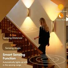 Luz de pared LED inteligente, ajustable de 3 colores, con sensor de movimiento, luz de pared LED magnética interior con sensor, alimentada por batería, temperatura de color ajustable, luz nocturna recargable por USB, luz de pared magnética inalámbrica, adecuada para pasillo, baño, dormitorio - Diseño de reloj de arena [versión mejorada] - Ver 11