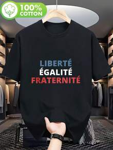 Camiseta Libertad e Igualdad Fraternidad, Día de la Bastilla Francia, Camiseta Certificada 100% Igualdad, Camiseta Gruesa de 180g para Hombre, Cuello Redondo Negro, Versión Regular Tallas S-2XL - Negro - Ver 1