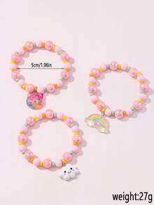 3pcs/Set Girls Cute Cloud Cat Rainbow Beaded Bracelet Set, Suitable For Holiday Party, School And Daily Activities - Multicolor - View 3