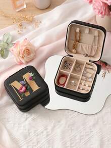 Letter PU Leather Portable Travel Jewelry Storage Box For Women, Stores Necklaces And Rings,Gift Ideas,Suitable For Home Storage And Commuting. - Flowers Letter 2 - View 9