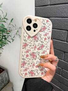 1pc TPU Heart-Shaped Camera Frame Vintage Pink Rose Floral Phone Case, Vertical Leather Texture Full Coverage Shockproof Soft Shell Compatible With 11 12 13 14 11Promax 12Promax 13Promax 14Promax XR 15 15Pro 15Promax 16 16pro 16PLUS 16Promax - Multicolor - View 2