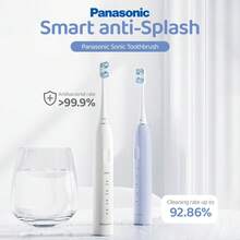 Cepillo de dientes eléctrico recargable Panasonic EW-DC033W, Blanco/Azul, Larga duración de batería, Control de placa con limpieza profunda, Juego completo con tapa & cabezales de cepillo - Azul - Ver 2