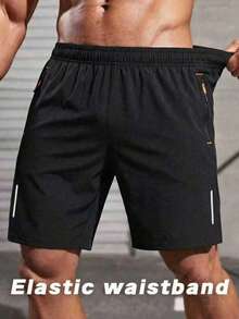 Men's Solid Color Sports Shorts With Drawstring And Pockets, Lightweight And Comfortable, Suitable For Summer Sports And Casual Wear - Black - View 2