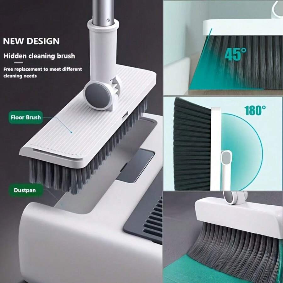 4-In-1 Rotatable & Foldable Broom With Dustpan Combo Set, Non-Stick Hair Cleaning For Hard Floors, 3-In-1 Long Handle Sweeping For Living Room, Bedroom, Bathroom, Outdoor Use - Durable,Easy Storage,Tangle,Efficient Cleaning,2-In-1 Flexible Design - 查看 1